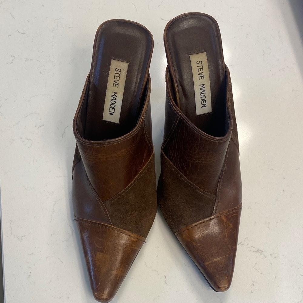 Steve Madden Women's Dark Brown Leather Mules